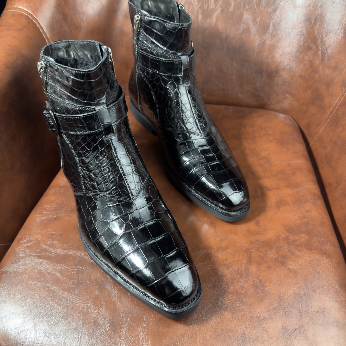 Crocodile Leather Men's Iridescent Royal Blue Chelsea Boots BXS001 image 7