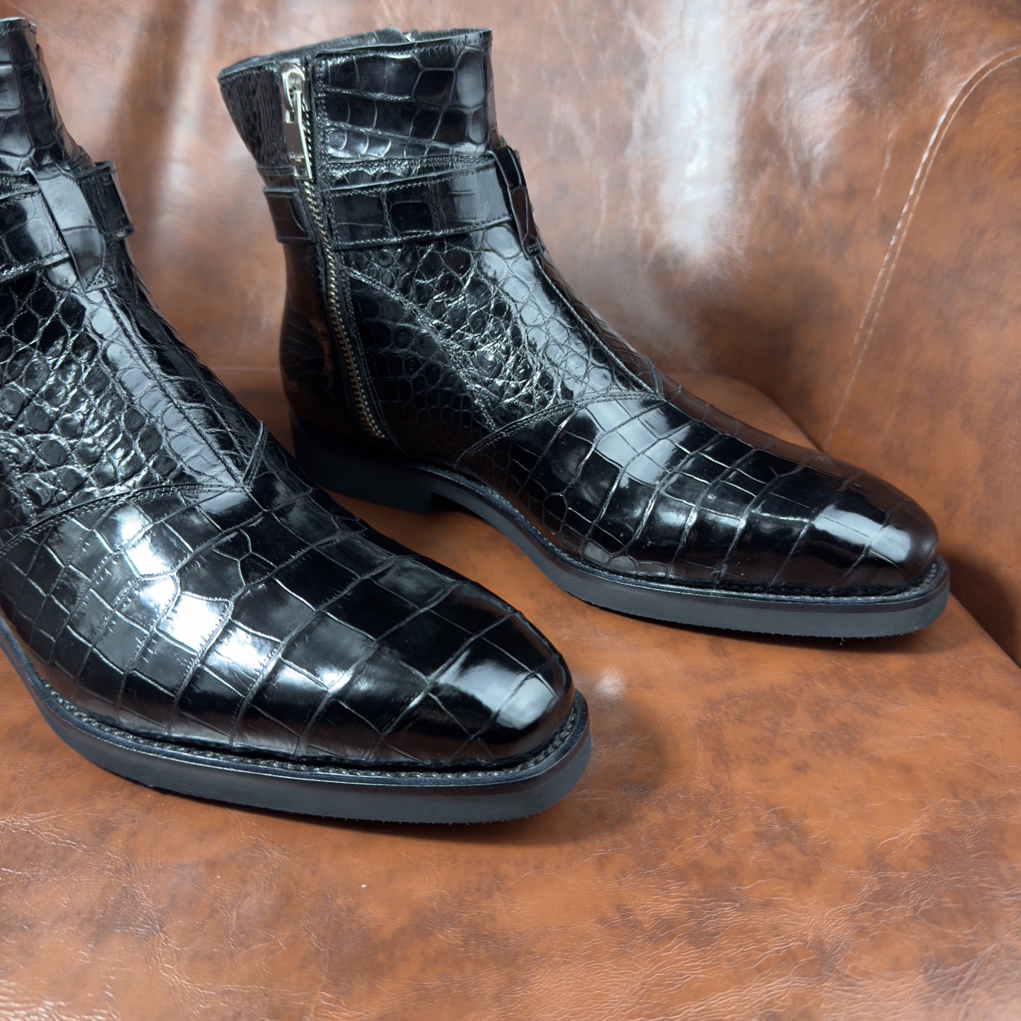 Crocodile Leather Men's Iridescent Royal Blue Chelsea Boots BXS001 image 9