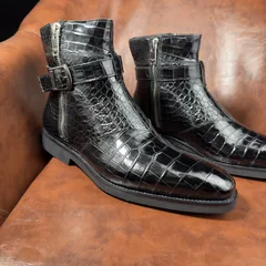 Crocodile Leather Men's Iridescent Royal Blue Chelsea Boots BXS001 image 10