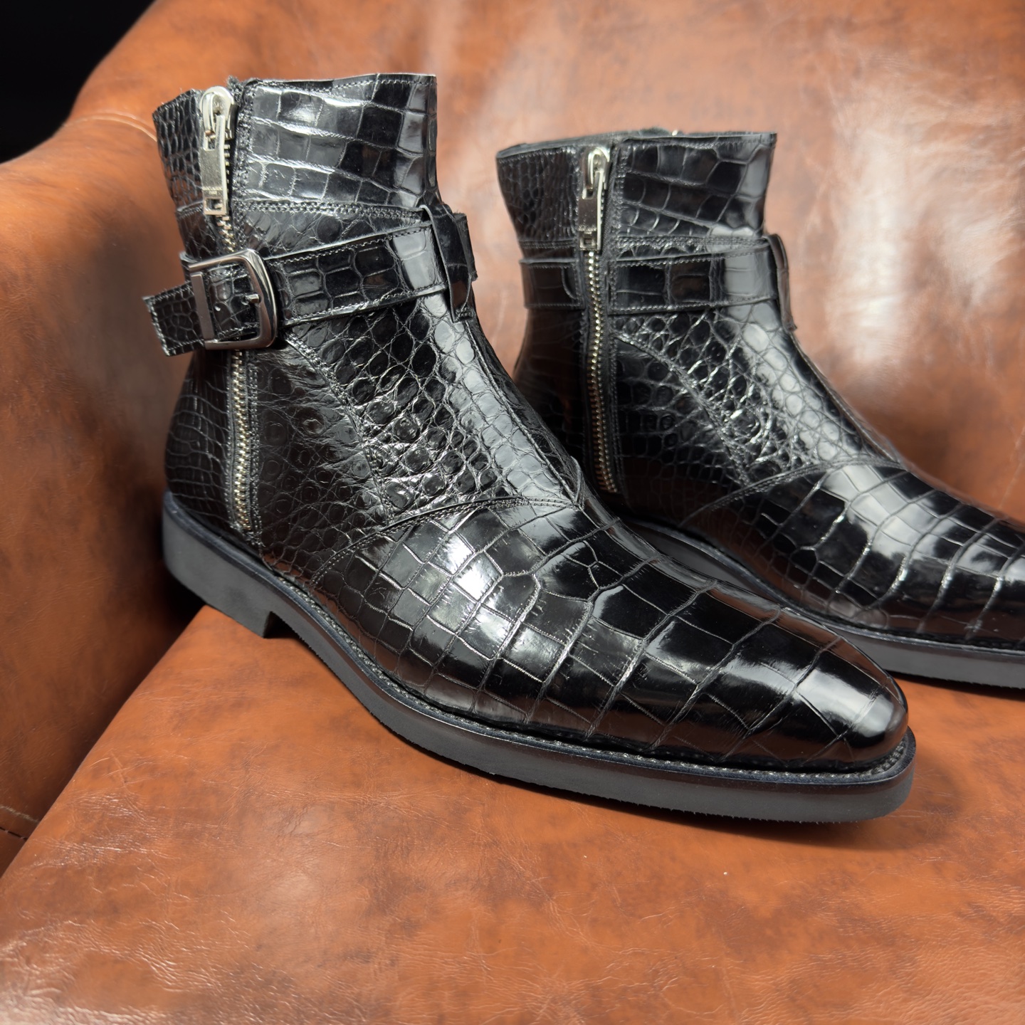 Crocodile Leather Men's Iridescent Royal Blue Chelsea Boots BXS001 image 10