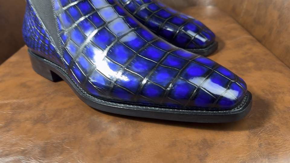 Crocodile Leather Men's Iridescent Royal Blue Chelsea Boots BXS001 image 12