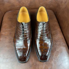 Crocodile Leather Brown Hand-Studded Norwegian Welt Oxford Shoes BXS003 image 1