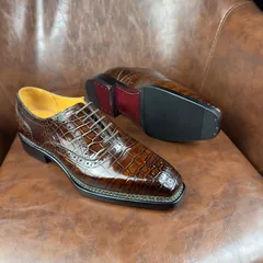 Crocodile Leather Brown Hand-Studded Norwegian Welt Oxford Shoes BXS003 image 7
