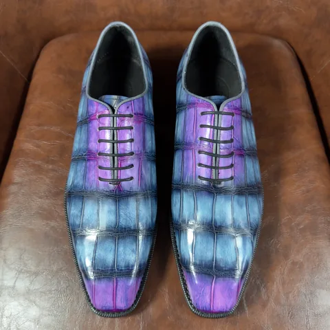 Crocodile Leather Iridescent Blue Purple Oxford Shoes BXS004