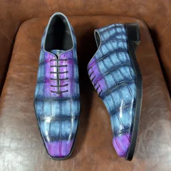 Crocodile Leather Iridescent Blue Purple Oxford Shoes BXS004 image 2