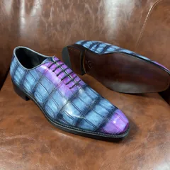 Crocodile Leather Iridescent Blue Purple Oxford Shoes BXS004 image 3