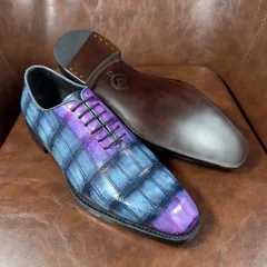 Crocodile Leather Iridescent Blue Purple Oxford Shoes BXS004 image 5