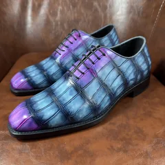 Crocodile Leather Iridescent Blue Purple Oxford Shoes BXS004 image 8