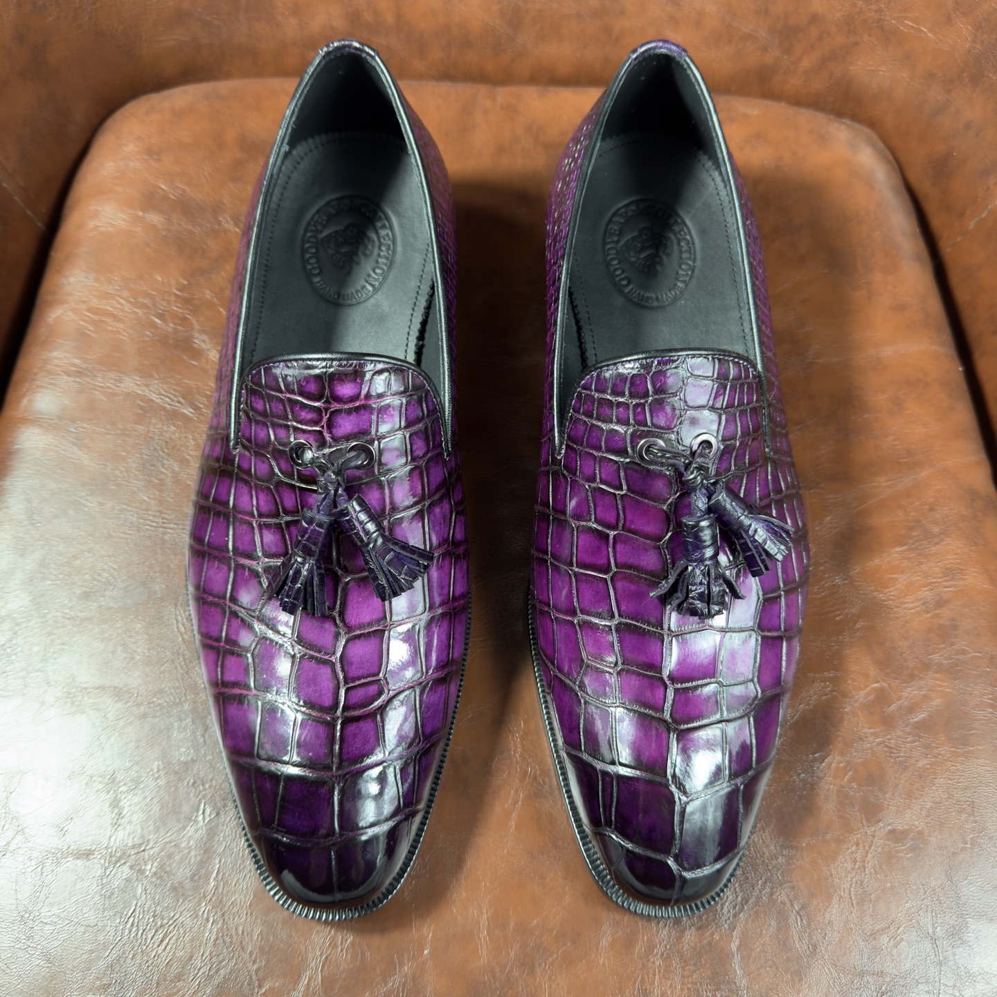 Crocodile Leather Imperial Purple Tassel Loafers BXS005