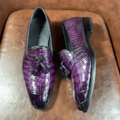 Crocodile Leather Imperial Purple Tassel Loafers BXS005 image 2