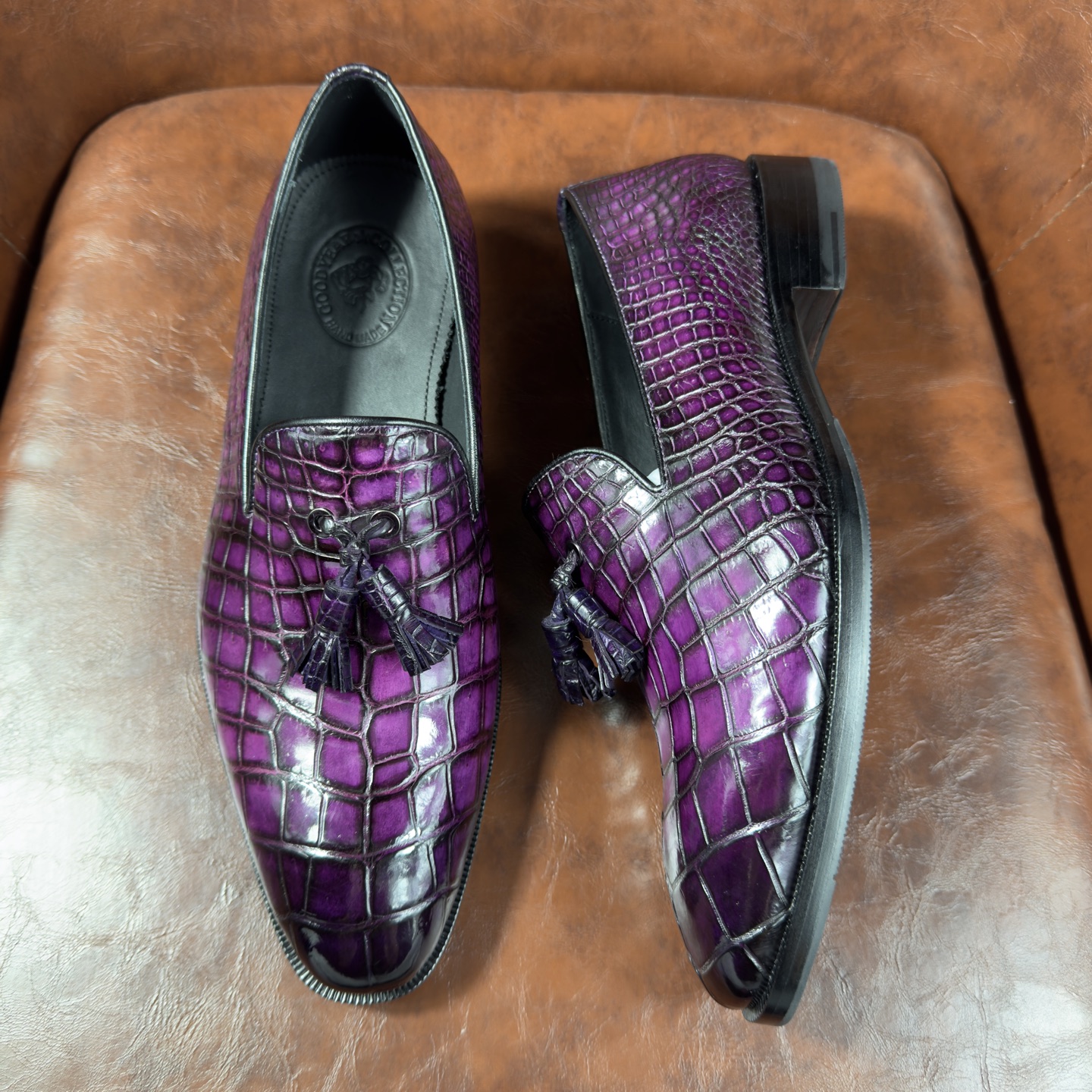 Crocodile Leather Imperial Purple Tassel Loafers BXS005 image 2