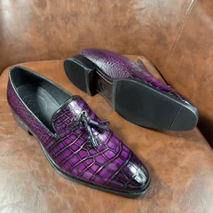 Crocodile Leather Imperial Purple Tassel Loafers BXS005 image 3
