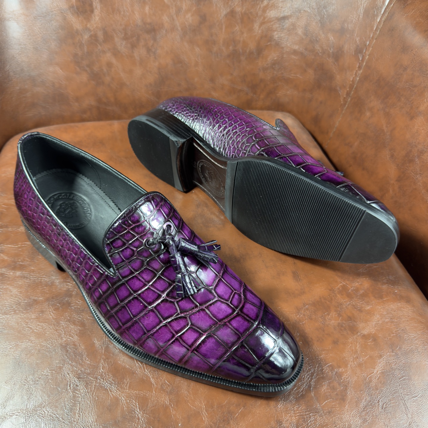 Crocodile Leather Imperial Purple Tassel Loafers BXS005 image 3