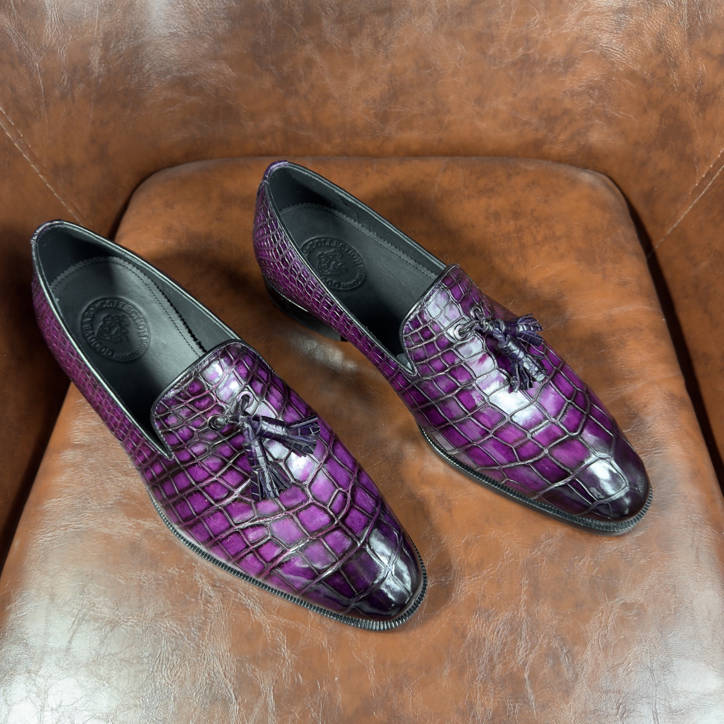 Crocodile Leather Imperial Purple Tassel Loafers BXS005 image 4
