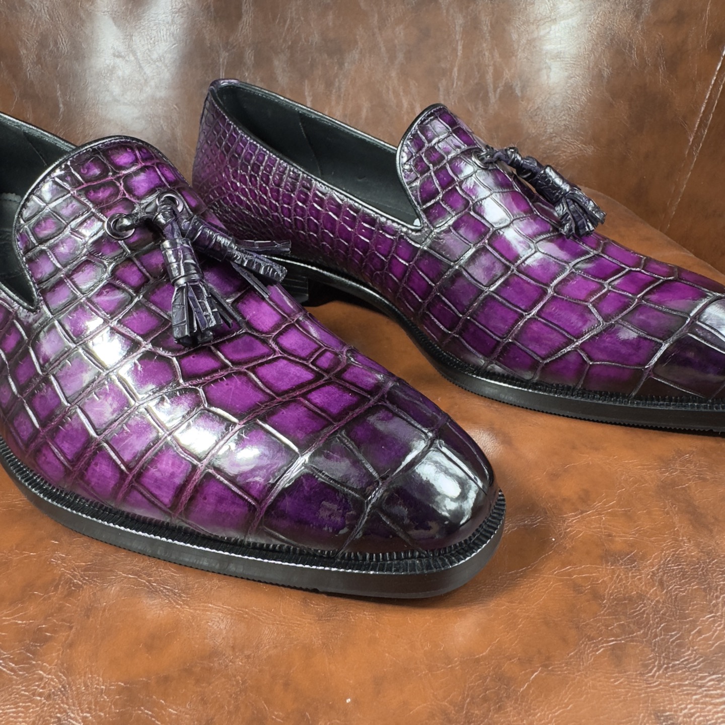 Crocodile Leather Imperial Purple Tassel Loafers BXS005 image 5