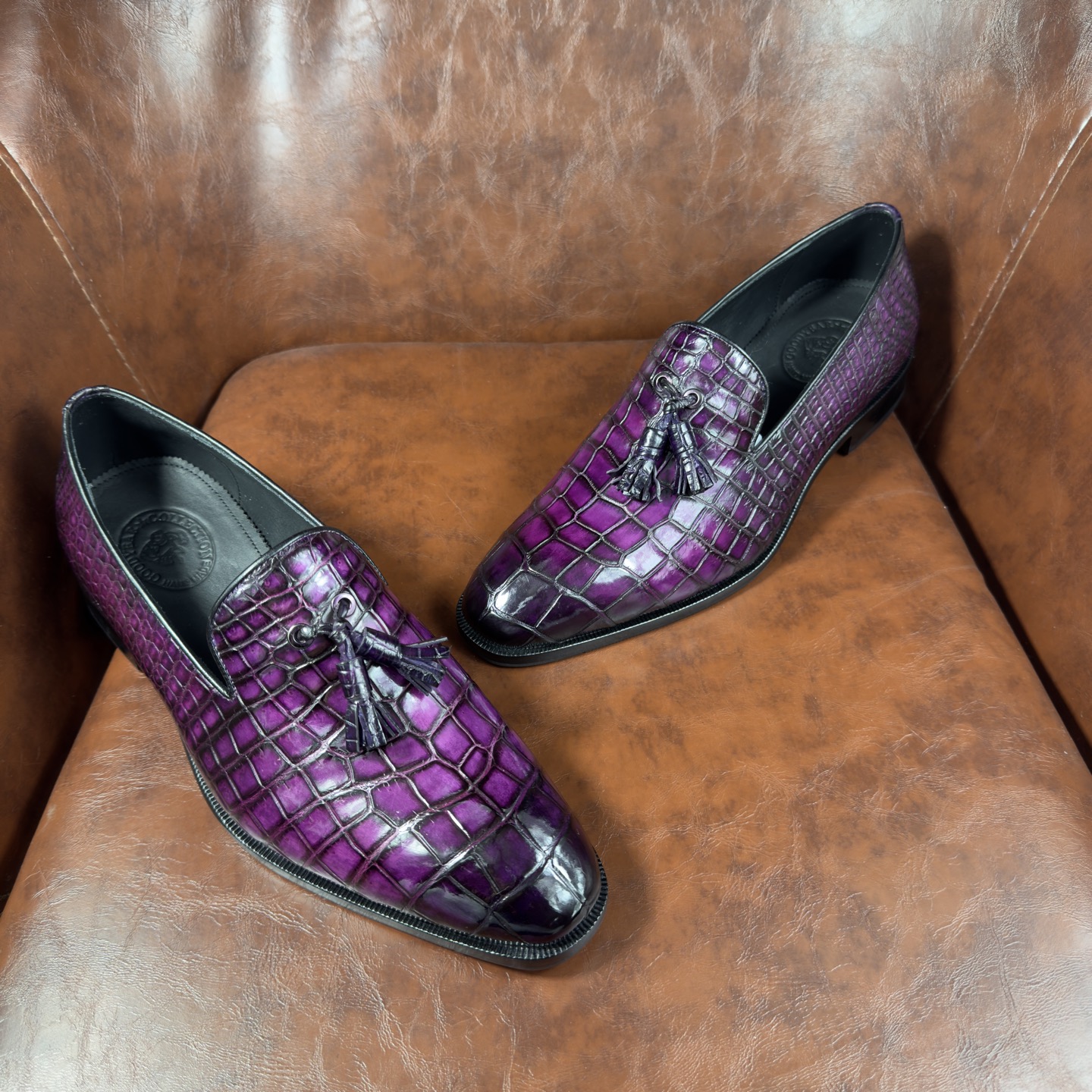 Crocodile Leather Imperial Purple Tassel Loafers BXS005 image 6