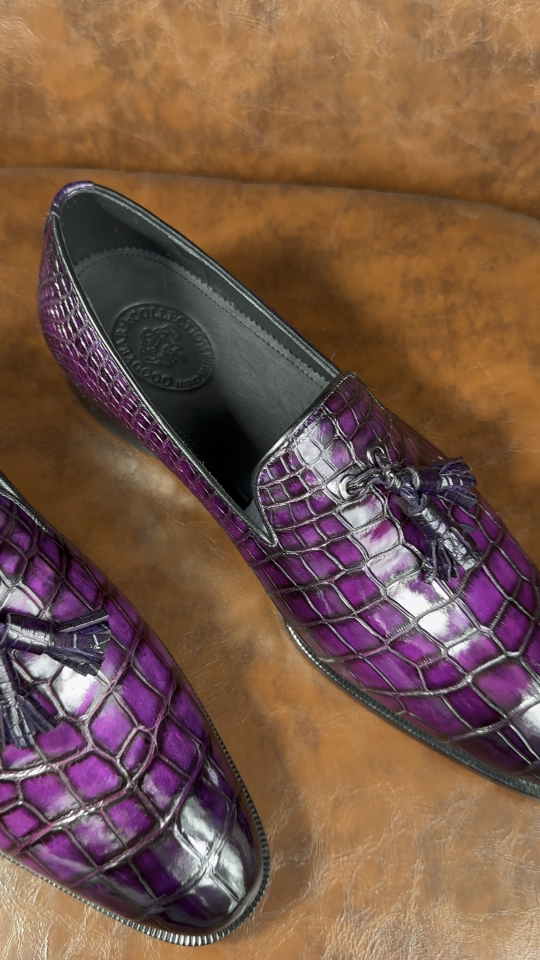 Crocodile Leather Imperial Purple Tassel Loafers BXS005 image 7