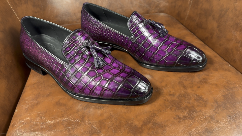 Crocodile Leather Imperial Purple Tassel Loafers BXS005 image 8