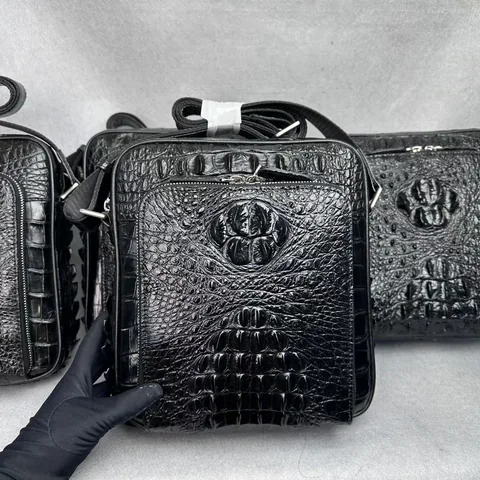 Crocodile Leather Men's Hornback Water-Dyed 23 x 25 x 9cm Crossbody Bag HCB001