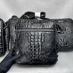 Crocodile Leather Men's Hornback Water-Dyed 23 x 25 x 9cm Crossbody Bag HCB001 image 2