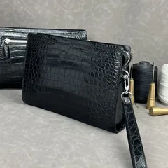 Crocodile Leather Black Glossy Zip-Top Briefcase HCB009 image 4