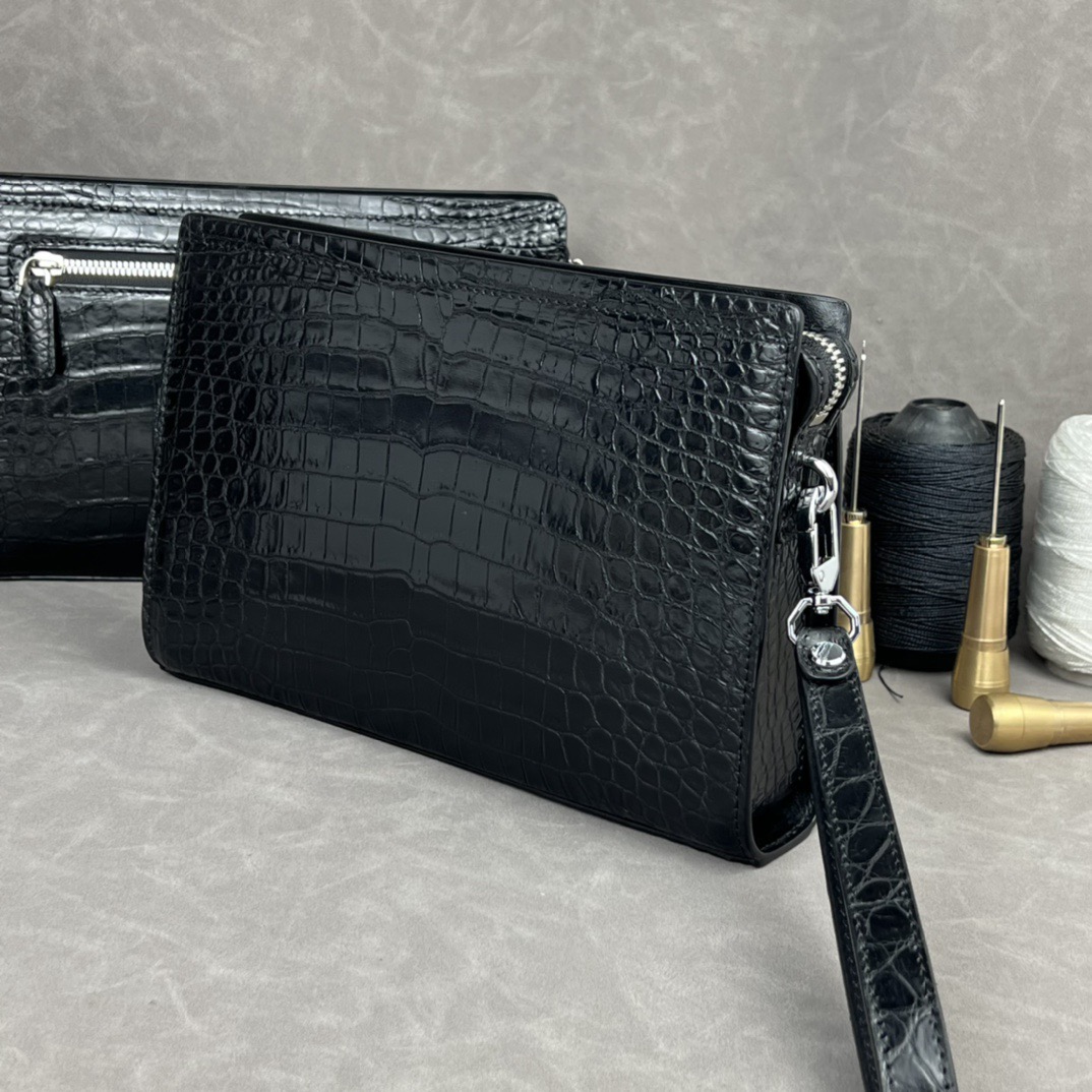 Crocodile Leather Black Glossy Zip-Top Briefcase HCB009 photo 4