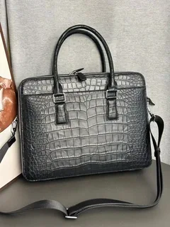 Crocodile Leather Black Glossy Zip-Top Briefcase HCB009 image 6