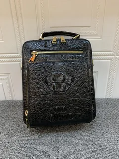 Crocodile Leather Men's Black Hornback Sling Backpack HCB012 image 1