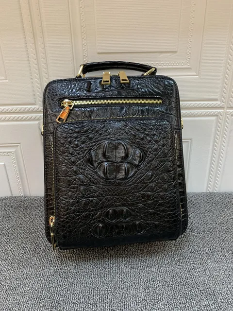 Crocodile Leather Men's Black Hornback Sling Backpack HCB012