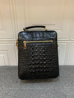 Crocodile Leather Men's Black Hornback Sling Backpack HCB012 image 3