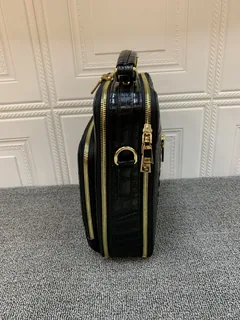 Crocodile Leather Men's Black Hornback Sling Backpack HCB012 image 4