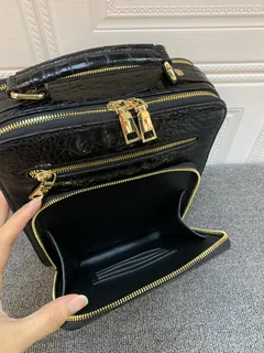 Crocodile Leather Men's Black Hornback Sling Backpack HCB012 image 7