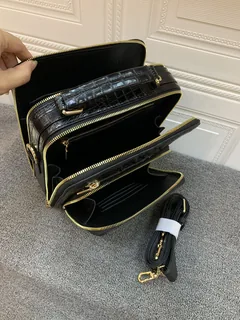 Crocodile Leather Men's Black Hornback Sling Backpack HCB012 image 8