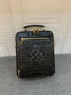 Crocodile Leather Men's Black Hornback Sling Backpack HCB012 image 9
