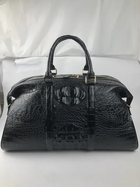 Crocodile Leather Hornback Black Travel Bag HCB018