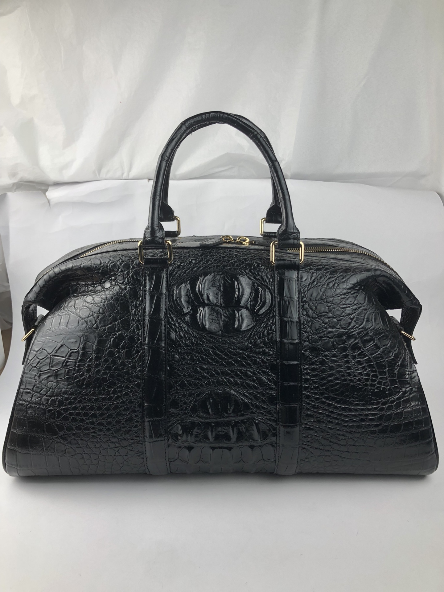 Crocodile Leather Hornback Black Travel Bag HCB018