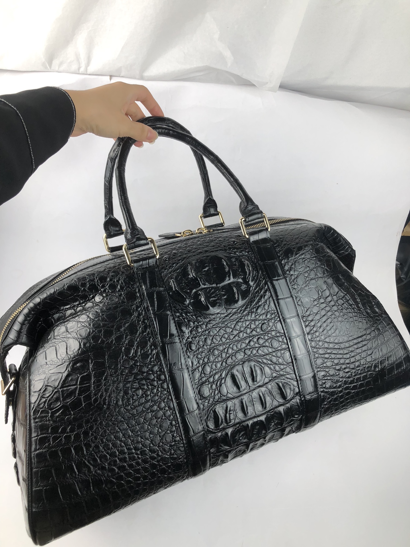 Crocodile Leather Hornback Black Travel Bag HCB018 image 4