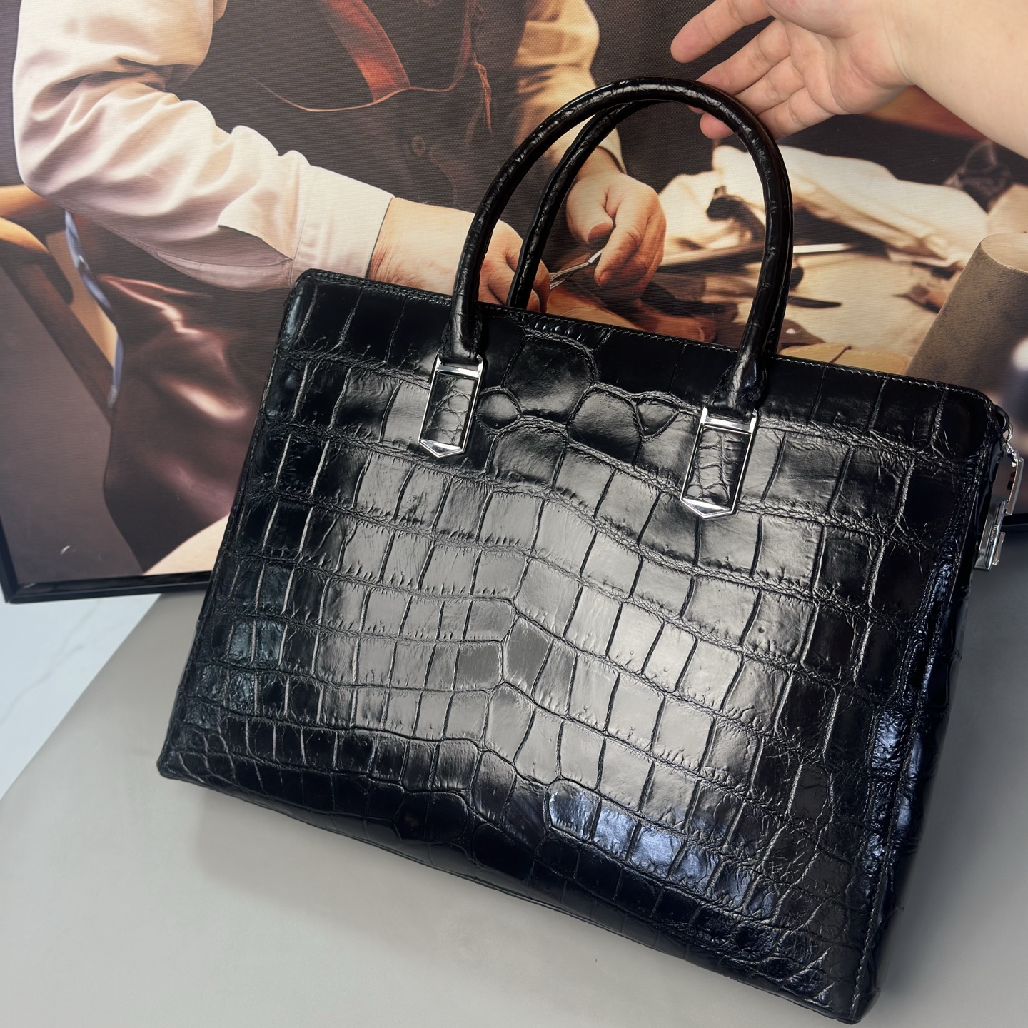 Crocodile Leather Men's Belly Cut Briefcase HCB023 image 5