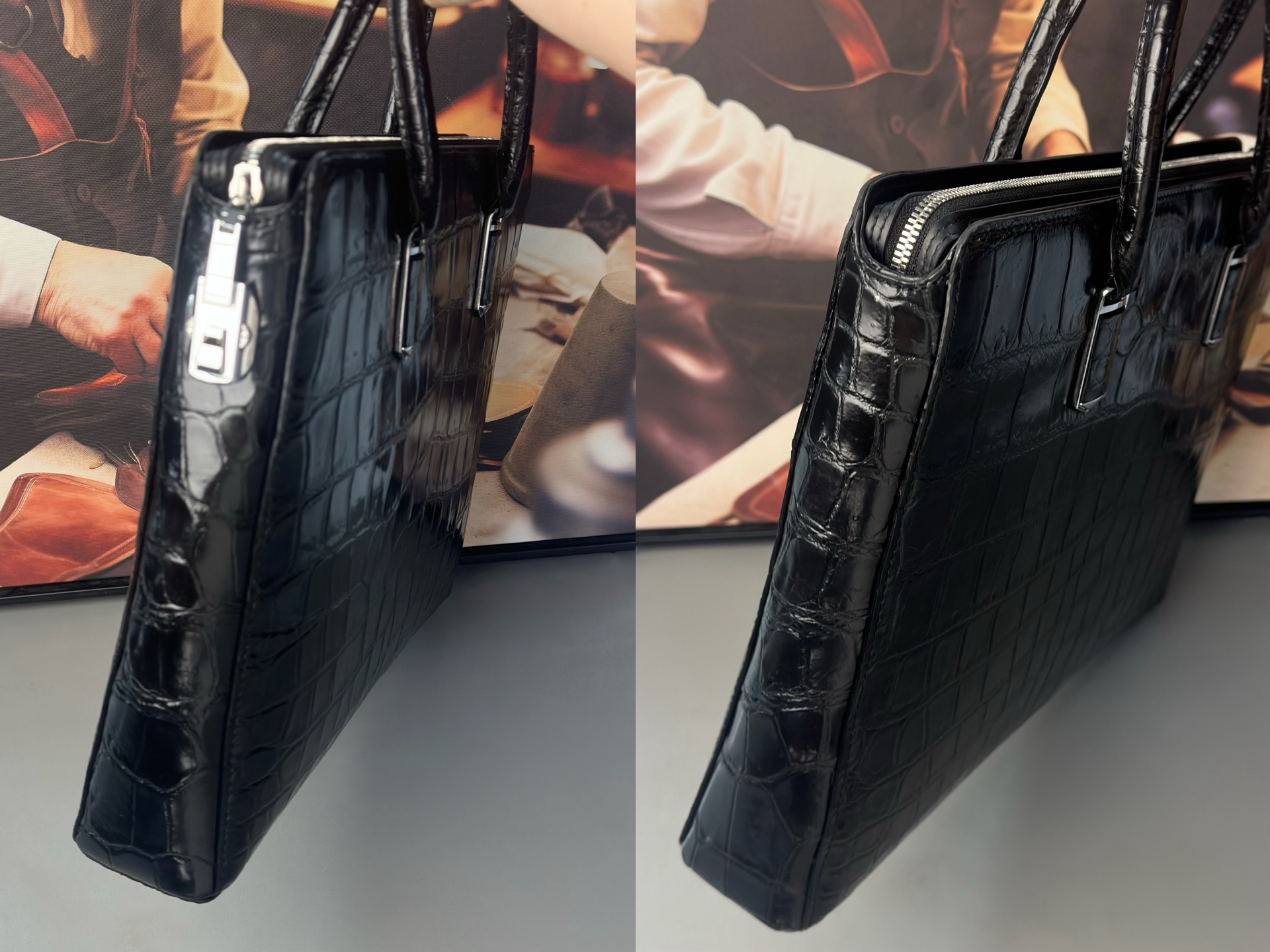 Crocodile Leather Men's Belly Cut Briefcase HCB023 image 8