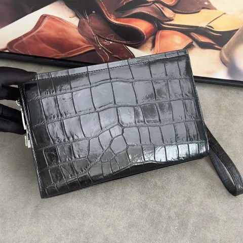 Crocodile Leather Belly Cut Clutch Bag HCB024
