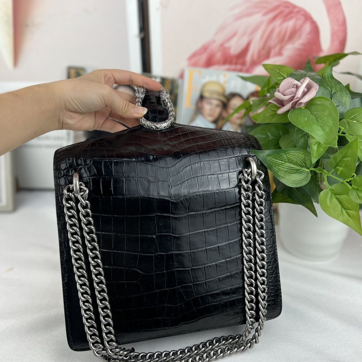 Crocodile Leather Women's Belly Cut Water-Dyed Shoulder Bag HCB026 image 5