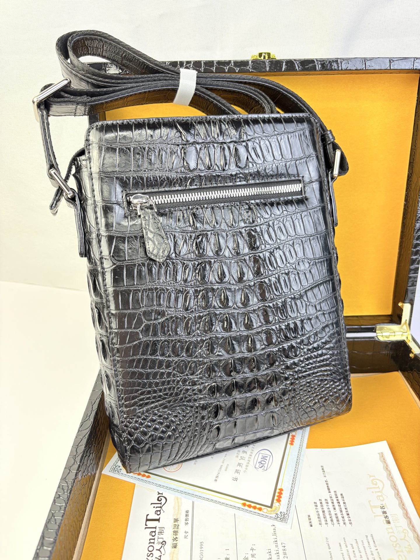 Crocodile Leather Men's Black 26 x 19 x 6.5cm Belly Cut Crossbody Bag HXB001 image 9