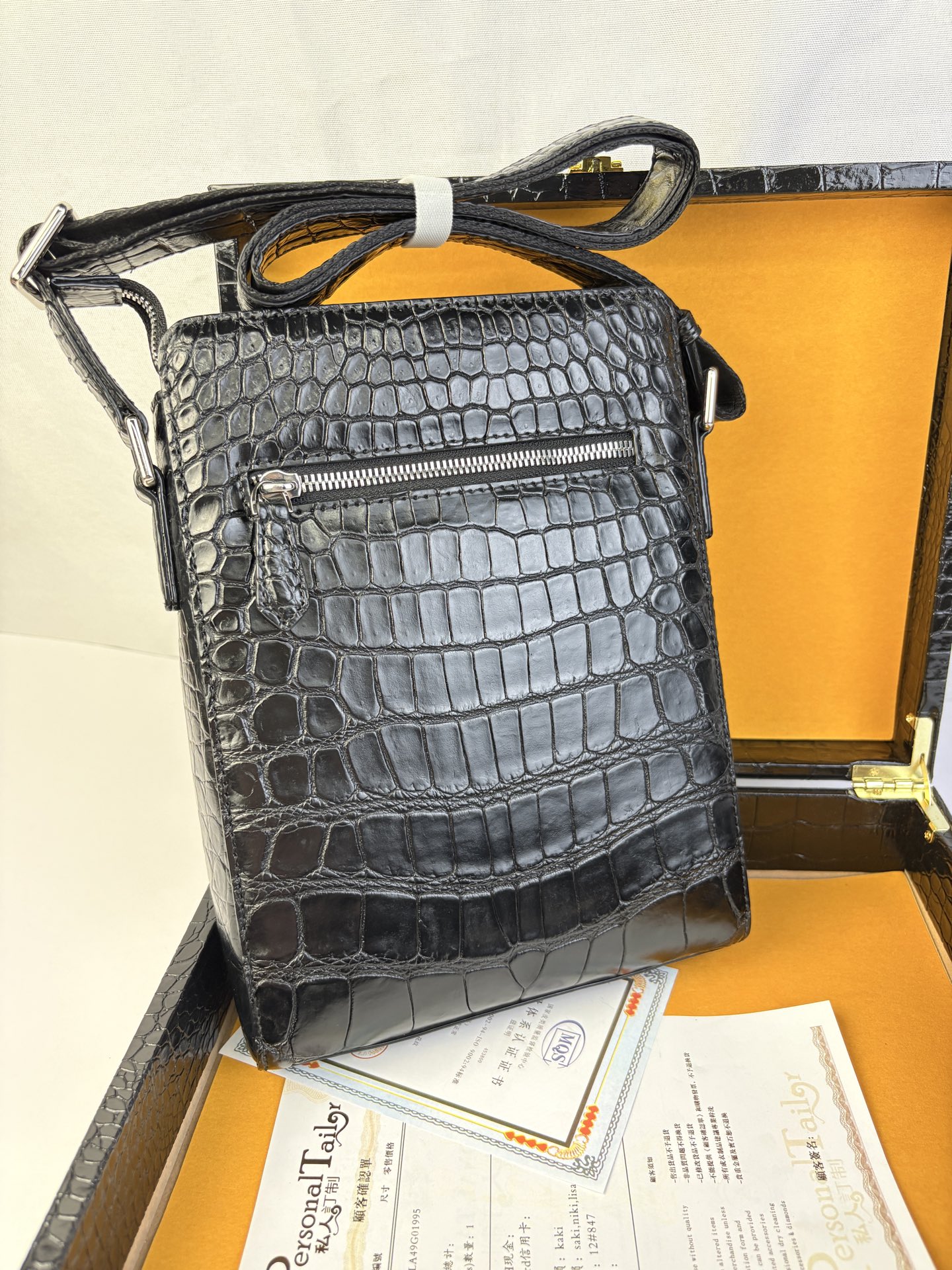 Crocodile Leather Men's Black 26 x 19 x 6.5cm Belly Cut Crossbody Bag HXB001 image 11