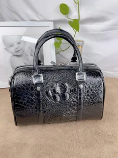 Crocodile Leather Black 27.5 x 17 x 15cm Glossy Double-Zip Pillow Bag HXB002 image 1