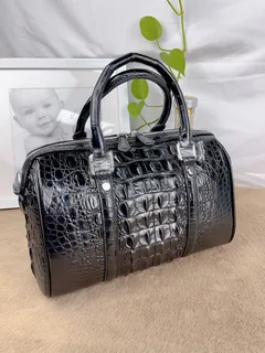 Crocodile Leather Black 27.5 x 17 x 15cm Glossy Double-Zip Pillow Bag HXB002 image 3