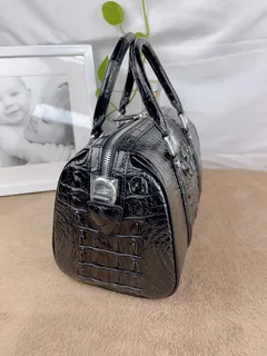 Crocodile Leather Black 27.5 x 17 x 15cm Glossy Double-Zip Pillow Bag HXB002 image 4