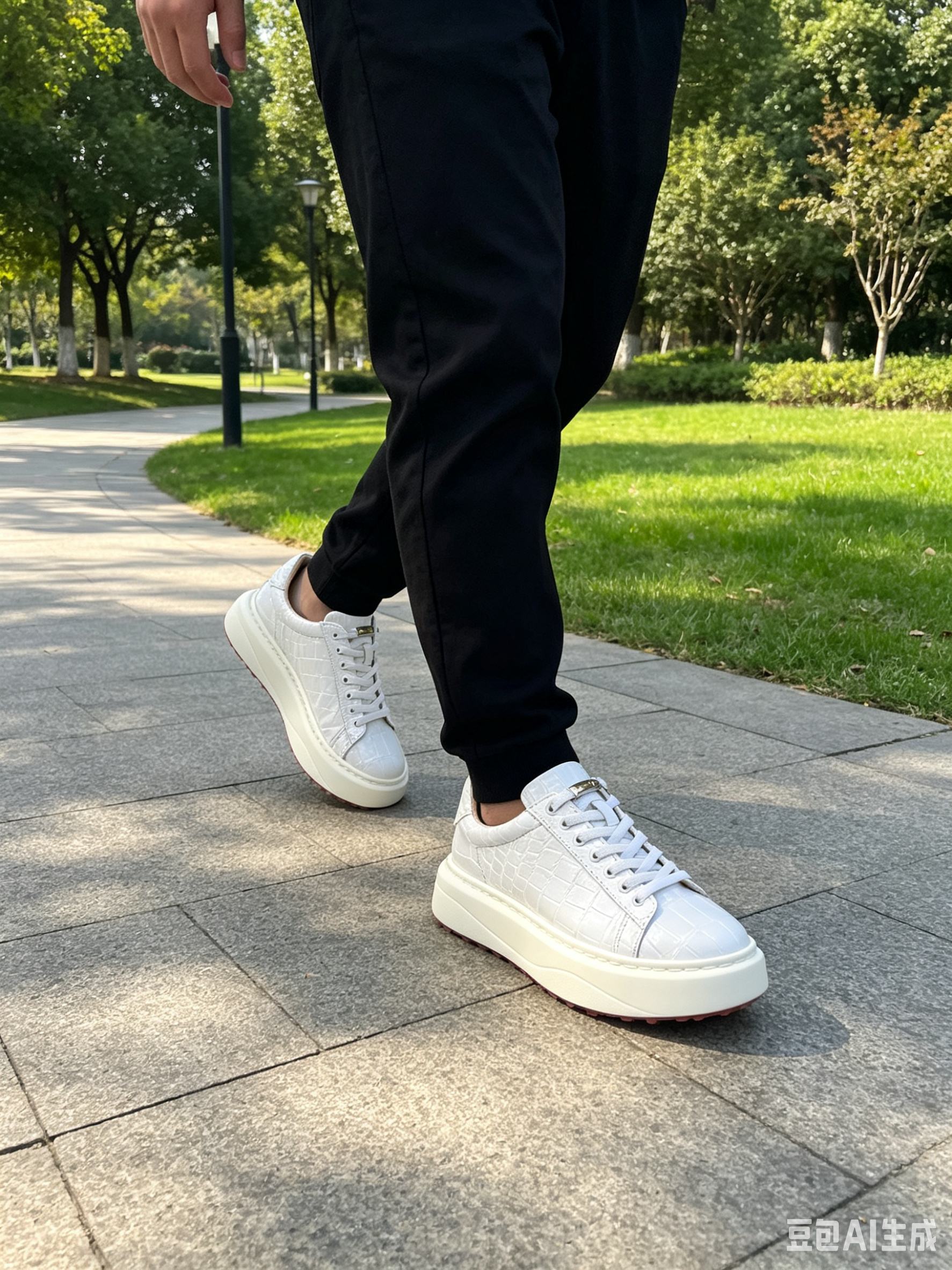 Crocodile Leather White Molded Casual Shoes F056