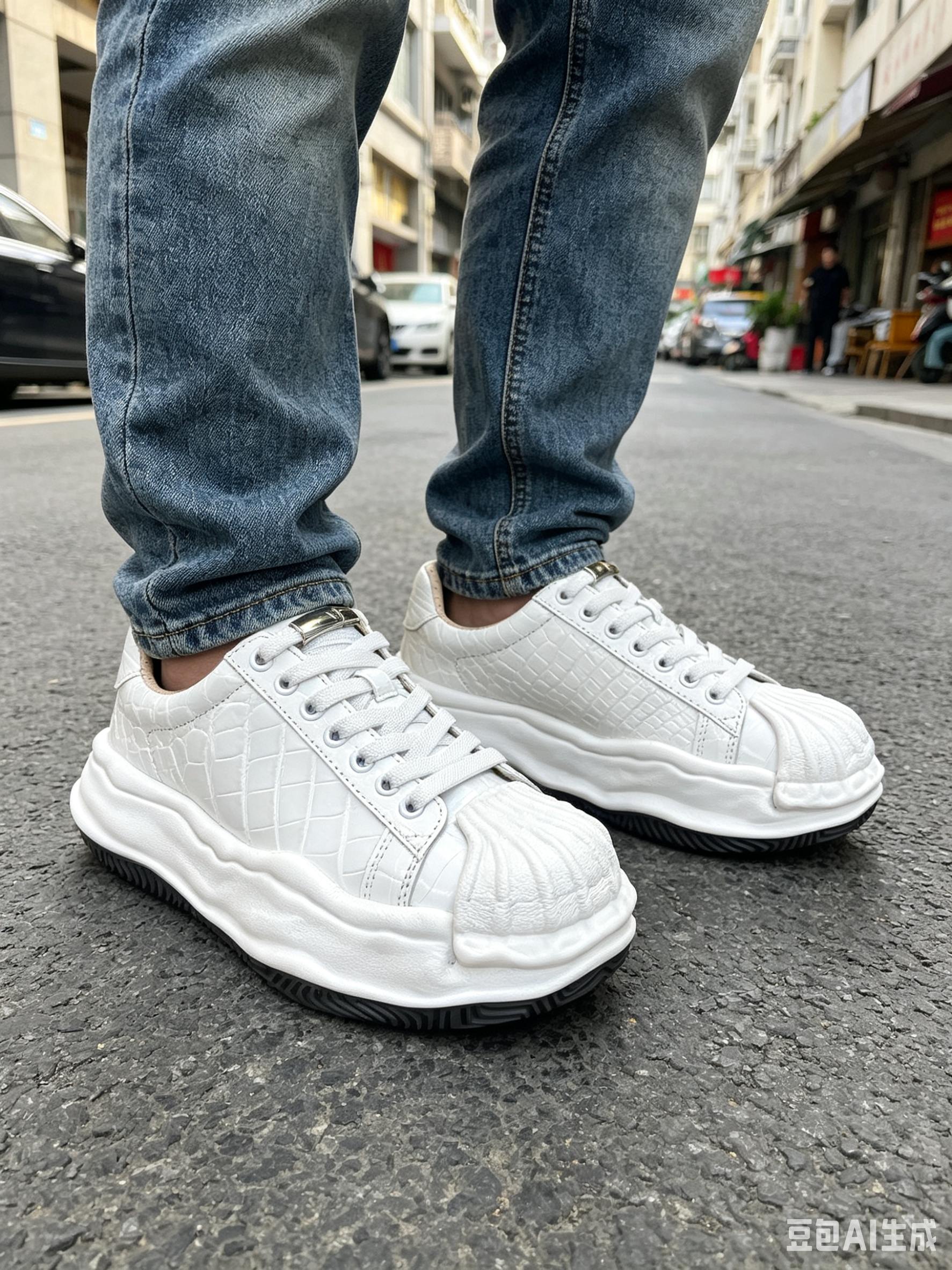 Crocodile Leather White Molded Casual Shoes F056 photo 4