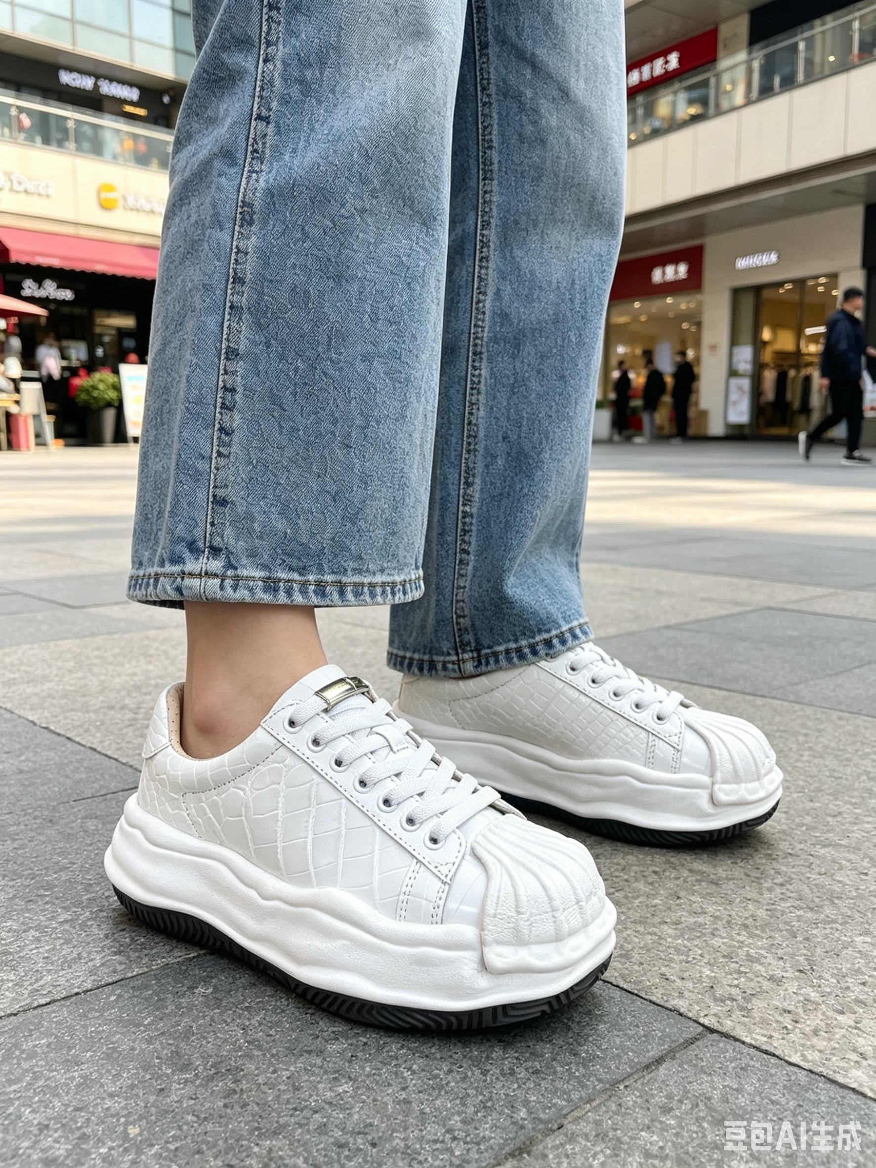 Crocodile Leather White Molded Casual Shoes F056 photo 6