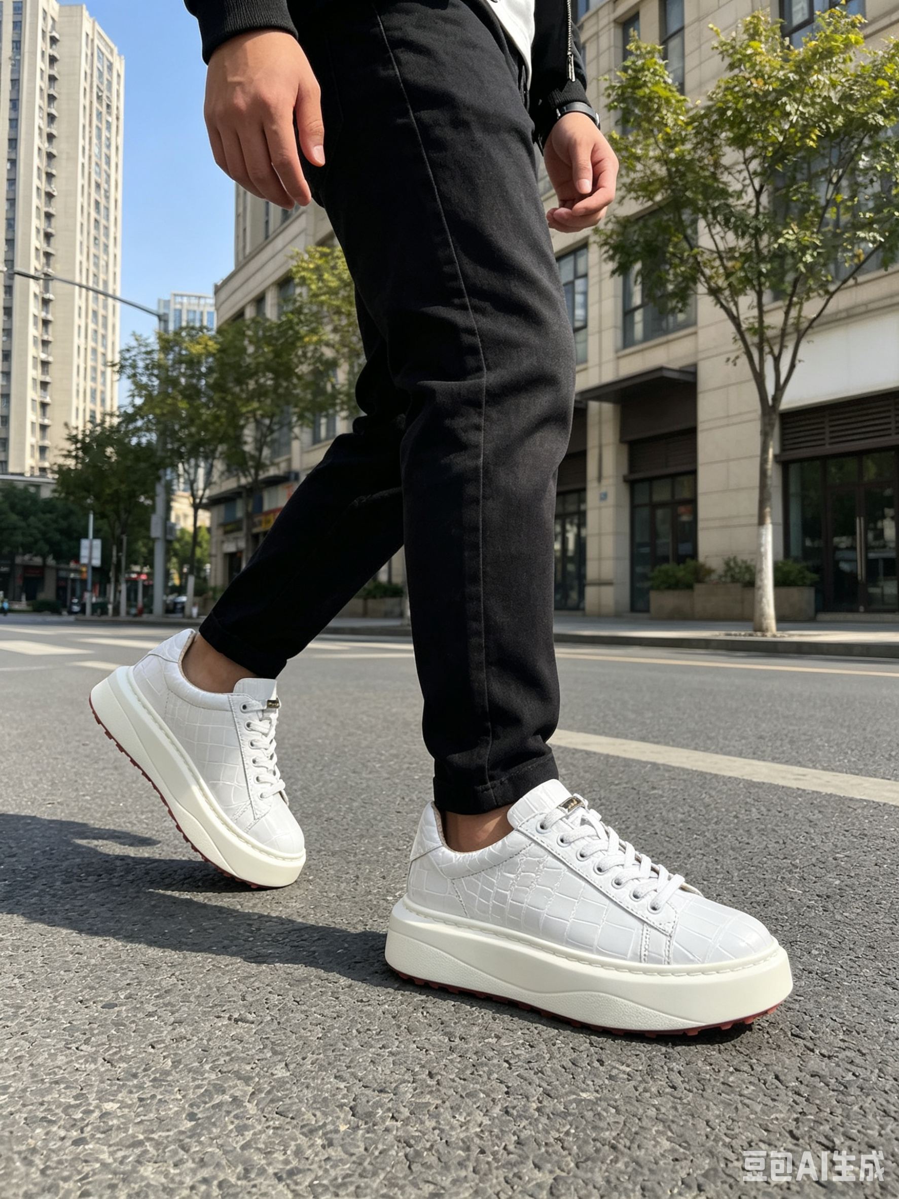 Crocodile Leather White Studded Low-Top Sneakers F057